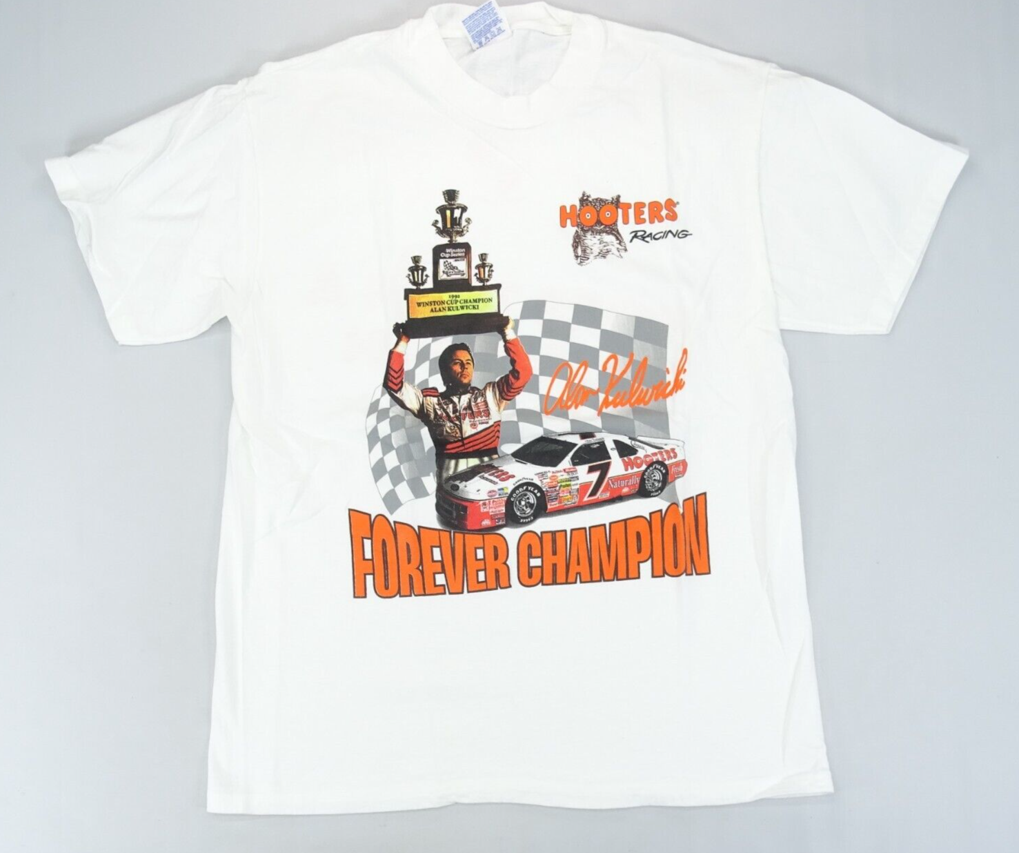 Primary image for Vintage Hooters Racing Alan Kulwicki Shirt Size L 1992 Forever Champion NASCAR