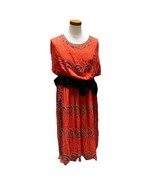 Antique 1910s 1920s Hand Beaded Silk Women&#39;s Dress Coral Orange Silk Kan... - $335.19 CAD