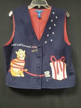 Karen Scott Sport Women&#39;s Vintage Embroidered Vest Navy Blue Size L 90s - $330.79 MXN