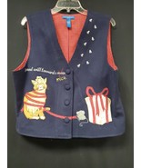 Karen Scott Sport Women&#39;s Vintage Embroidered Vest Navy Blue Size L 90s - $330.79 MXN