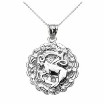 925 Sterling Silver Capricorn January Zodiac Sign Round Pendant Necklace - £31.48 GBP+