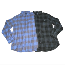 George Men&#39;s Long Sleeve Flannel Shirt Blue Gray Black Plaid 2XL Tall Lot of 2 - $16.99