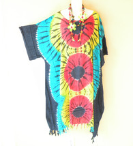 LG2 Tie Dye 42&quot; Midi Batik Kaftan Plus Caftan Kimono Tunic Hippy Dress u... - £23.62 GBP