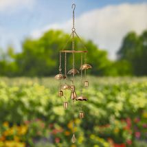 Antique Copper Umbrella Wind Chime with Glass Marbles &amp; Bells - £36.14 GBP