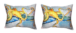 Pair of Betsy Drake Gold Octopus Large Indoor Outdoor Pillows - £69.81 GBP