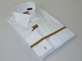 Men 100% Egyptian Cotton Shirt French Cuffs Wrinkle Resistance ENZO 71402 White image 3