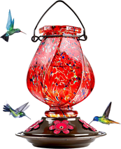 Hummingbird Feeder, 18058R Hand Blown Glass Hummingbird Feeders for Outd... - $34.69