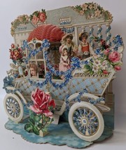 Victorian Antique Vintage Germany Diecut Foldout Car &amp; House VALENTINES Card - £518.38 GBP