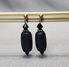 Sterling Silver Black Wooden &amp; Faceted Beads Dangle Earrings 1.5&quot; Pierce... - £18.33 GBP