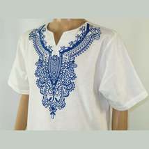 Mens 2pc Stacy Adams leisure suit Linen Cotton With Embroidery 3670 White Blue image 4