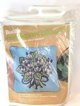 Bucilla Violet Bouquet Jiffi-Stitch Needlepoint 14&quot; Sq Pillow Kit #30468 Vintage - $33.58