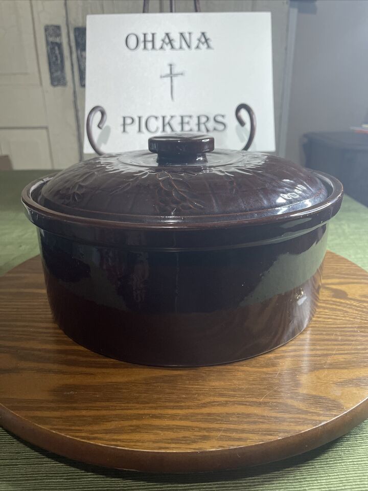 Vintage Stoneware Handthrown Pottery Raised Design Bowl and Lid Made In ... - $23.38