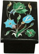 Black Marble Jewelry Storage Box Real Semi Precious Inlay Stone Housewarming Art - £166.69 GBP