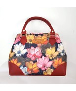 Handmade Red Faux Leather Lotus Flower Crossbody Satchel Bag 7.5&quot; x 10&quot; ... - £54.43 GBP