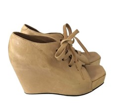 Rodebjer Womens Shoes Tan Manzanillo Leather Square Toe Wedge Lace Up 39 / 9 Us - £20.71 GBP