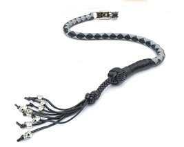 PU Leather Motorcycle Whip Get Back whip 1&quot; Ball &amp; Skulls 36&quot; BLACK / GRAY - $29.99
