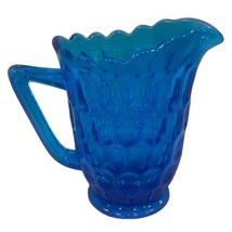 FENTON Cobalt BLUE 4&quot; Thumbprint Glass Footed Coffee Creamer 1960&#39;s Colo... - £13.40 GBP