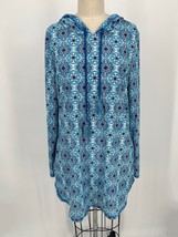 Aqua et Sol Women&#39;s Hooded Tunic Swim Coverup Dress Sz L Blue White Printed - £38.59 GBP