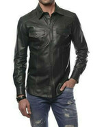 Herren Echt Lammleder Leder Hemd Stilvoll Schwarz Handgefertigt Modisch ... - $220.69 CAD+