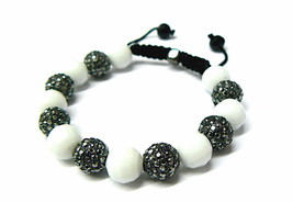 Crystal Ball White Onyx Color New 12mm Buddhist Macrame Bracelet 1272 - £23.97 GBP