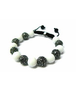 Crystal Ball White Onyx Color New 12mm Buddhist Macrame Bracelet 1272 - $45.29 CAD