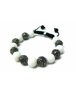 Crystal Ball White Onyx Color New 12mm Buddhist Macrame Bracelet 1272 - £23.59 GBP