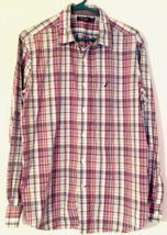Nautica button close shirt size L  long sleeve plaid 100% cotton red/gra... - £8.00 GBP