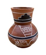Vintage Mexico Aztec Mayan Vessel Hand Painted Terracotta Vase 4 1/2” - £17.64 GBP