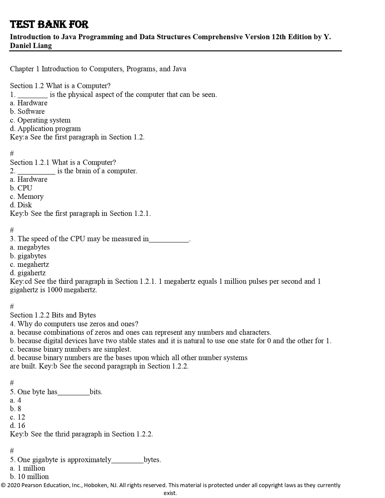 Test Bank for Introduction to Java Programming and Data Structures Compr... - $17.99