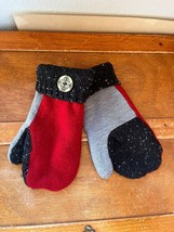 Red Light Gray &amp; Black Repurposed Wood Sweaters Mittens w Wood Button on Cuff – - £11.90 GBP
