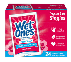 Wet Ones Antibacterial Hand Wipes Singles, Fresh Scent, 24 Count - $4.95