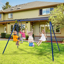 3-In-1 Kids Swing Set W/ Swing &amp; 2-Person Glider &amp; 2 Gym Rings Blue Green - $197.99