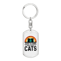 Girl Who Loves Cats Stainless Steel or 18k Gold Premium Swivel Dog Tag Keychain - £30.33 GBP+