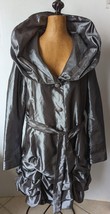 Jerry T Gray Metallic Coat Dress Rouched Versatile Collar Belt 1X Party Runway - £75.05 GBP