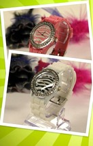 LOT OF 5 or 10 Watches, Zebra Dial Crystal Bezel Woman Silicone Band Watches - £25.30 GBP - £45.88 GBP