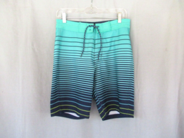 Old Navy swim board shorts Size 28 green blue stripe  California drawstring - £9.17 GBP