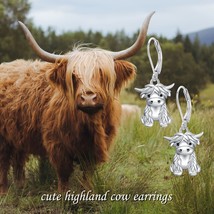 Sterling Silver Highland Cow Leverback Earrings for Women - $66.75