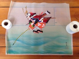 Vintage Japanese Samurai Jumping Archer Water Silk Original Painting 17.... - $179.99