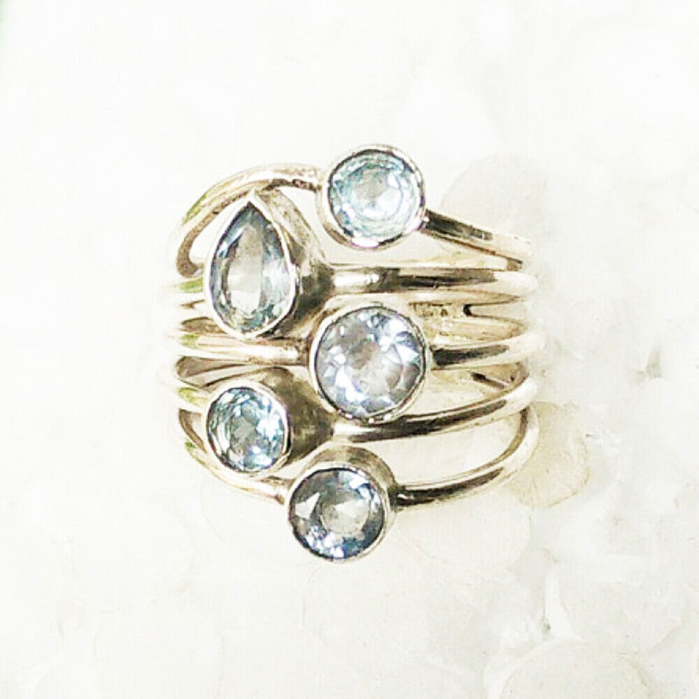 Primary image for 925 Sterling Silver Natural Blue Topaz Ring Handmade Jewelry Birthstone Ring