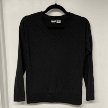 Max Studio Thick Long Sleeve Shirt Size XS Extra Small V Neck Black Cotton Modal - £7.91 GBP