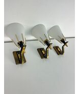Set of 3 Metal, Brass and Opaline Glass Wall Lamps Attributed to Stilnov... - $46,709.38 MXN