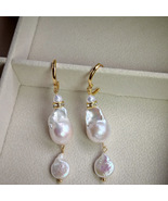 French Style Double Layer Baroque Pearl Drop Earrings Gold Tone - $45.99