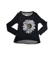 Modern Lux Sweater Top Juniors Sz L Hi Lo Long Sleeve Floral Daisy Strip... - $17.09