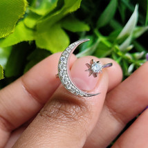 0.35Ct Round Cut Crescent Moon Ring 925 Sterling Silver Designer Engagement - £74.36 GBP