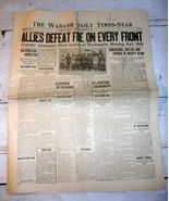 Wabash, IN Daily Times-Star, Sept. 27, 1918 - Allies Defeat Foes on All ... - £15.53 GBP