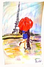 100% Cotton Wall Decor, A Paris Kiss, A couple kissing under a red umbrella and  - £23.56 GBP