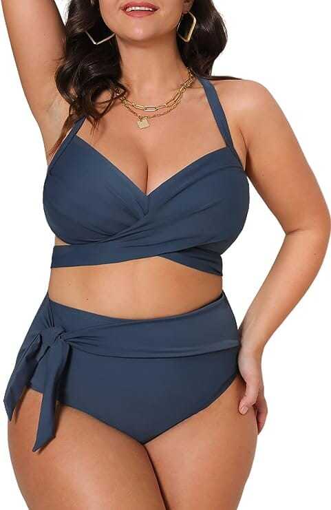 Primary image for Women Plus Size 2 pc High Waisted Wrapped Front Self Tie Back Knotted Bottom_
