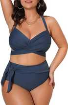 Women Plus Size 2 pc High Waisted Wrapped Front Self Tie Back Knotted Bo... - £23.12 GBP