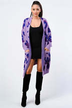Ultra Violet Purple Leopard Angora Long Sleeve Open Front Sweater Oversi... - £27.94 GBP