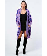 Ultra Violet Purple Leopard Angora Long Sleeve Open Front Sweater Oversi... - £27.46 GBP